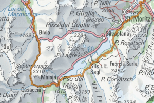 Kartenausschnitt Alpine Bike Etappe 3, St. Moritz - Bivio; Quelle: http://map.mountainbikeland.ch