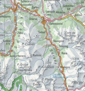 Kartenausschnitt Alpine Bike Etappe 4, Bivio - Tiefencastel - Thusis; Quelle: http://map.mountainbikeland.ch