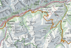 Kartenausschnitt Alpine Bike Etappe 6, Vals - Lumbrein - Disentis/Mustér; Quelle: http://map.mountainbikeland.ch