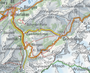 Kartenausschnitt Alpine Bike Etappe 10, Grindelwald - Interlaken; Quelle: http://map.mountainbikeland.ch