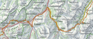 Kartenausschnitt Alpine Bike Etappe 12, Adelboden - Château d'Oex; Quelle: http://map.mountainbikeland.ch