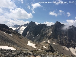 Hochofenwand, Kleiner Angelus, Zayjoch und Schafbergspitze von der Taitschroi aus, Vinschgau, Südtirol