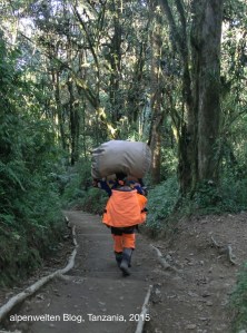 Ein Träger auf dem Weg zum Mweka Gate, Kilimanjaro, Tanzania