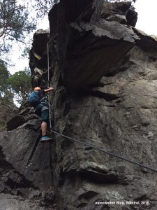 Die letzten Meter vor dem Ausstieg, Klettersteig Hoachwool, Naturns, Südtirol
